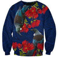 New Zealand Sweatshirt Tui Couple with Pohutukawa LT7 Unisex Blue - Polynesian Pride