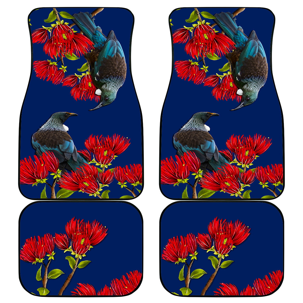 New Zealand Pohutukawa with Tui Birds Car Mats Version 2 LT7 - Polynesian Pride