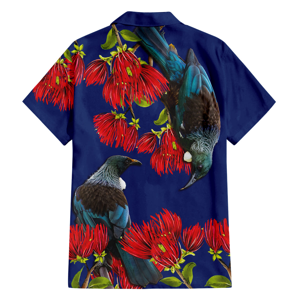 New Zealand Pohutukawa with Tui Birds Family Matching Off Shoulder Long Sleeve Dress and Hawaiian Shirt Version 2 LT7 - Polynesian Pride