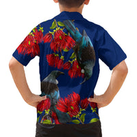 New Zealand Pohutukawa with Tui Birds Family Matching Tank Maxi Dress and Hawaiian Shirt Version 2 LT7 - Polynesian Pride