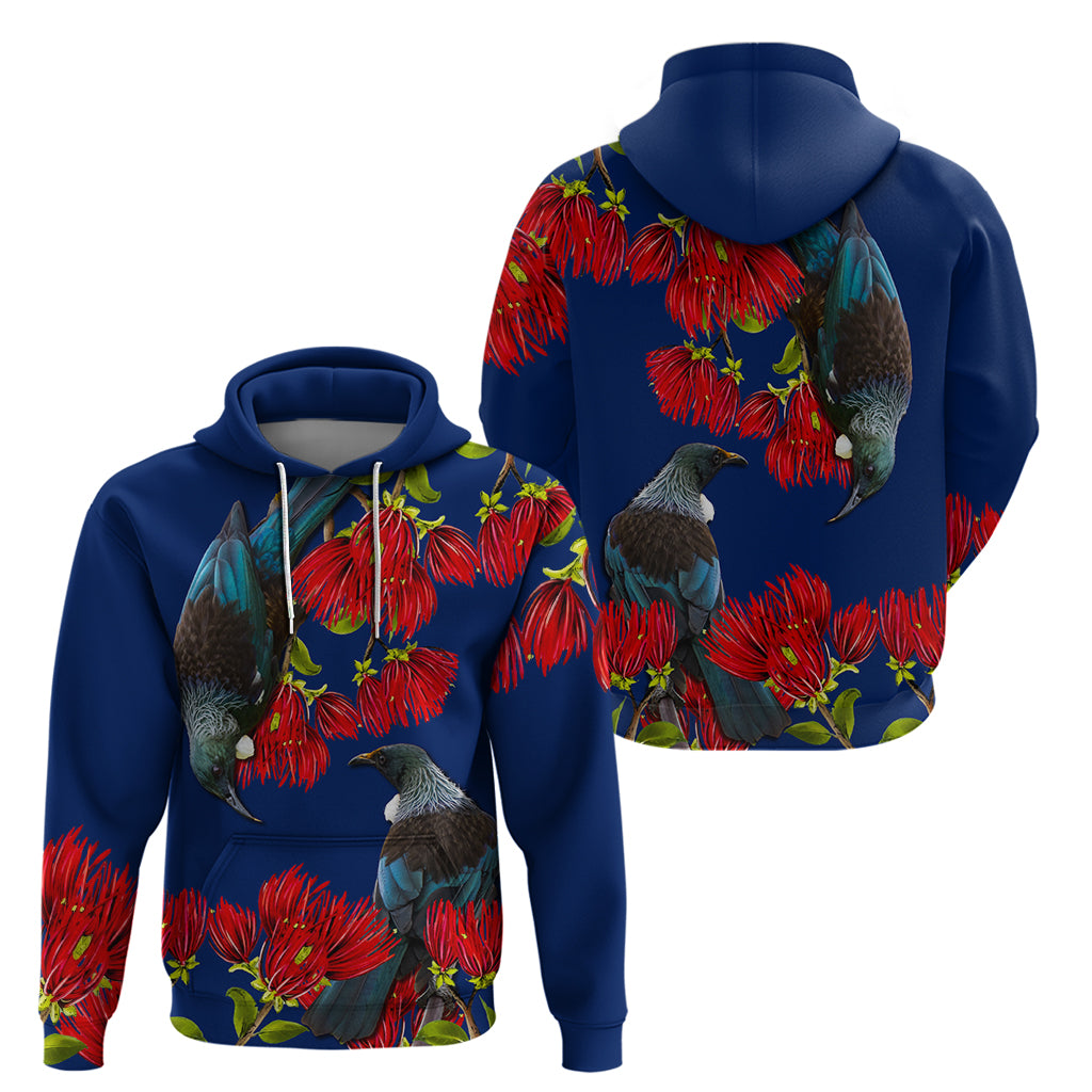 New Zealand Pohutukawa with Tui Birds Hoodie Version 2 LT7 - Polynesian Pride
