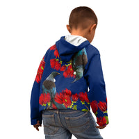 New Zealand Pohutukawa with Tui Birds Kid Hoodie Version 2 LT7 - Polynesian Pride