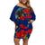 New Zealand Pohutukawa with Tui Birds Off Shoulder Short Dress Version 2 LT7 Women Blue - Polynesian Pride