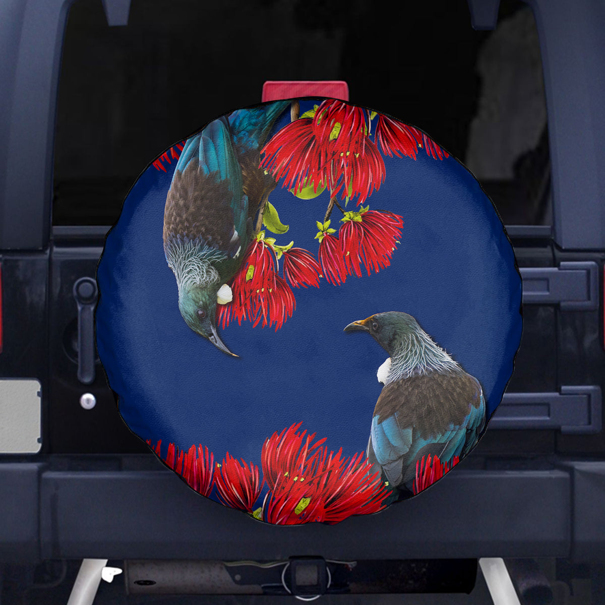 New Zealand Pohutukawa with Tui Birds Spare Tire Cover Version 2 LT7 - Polynesian Pride