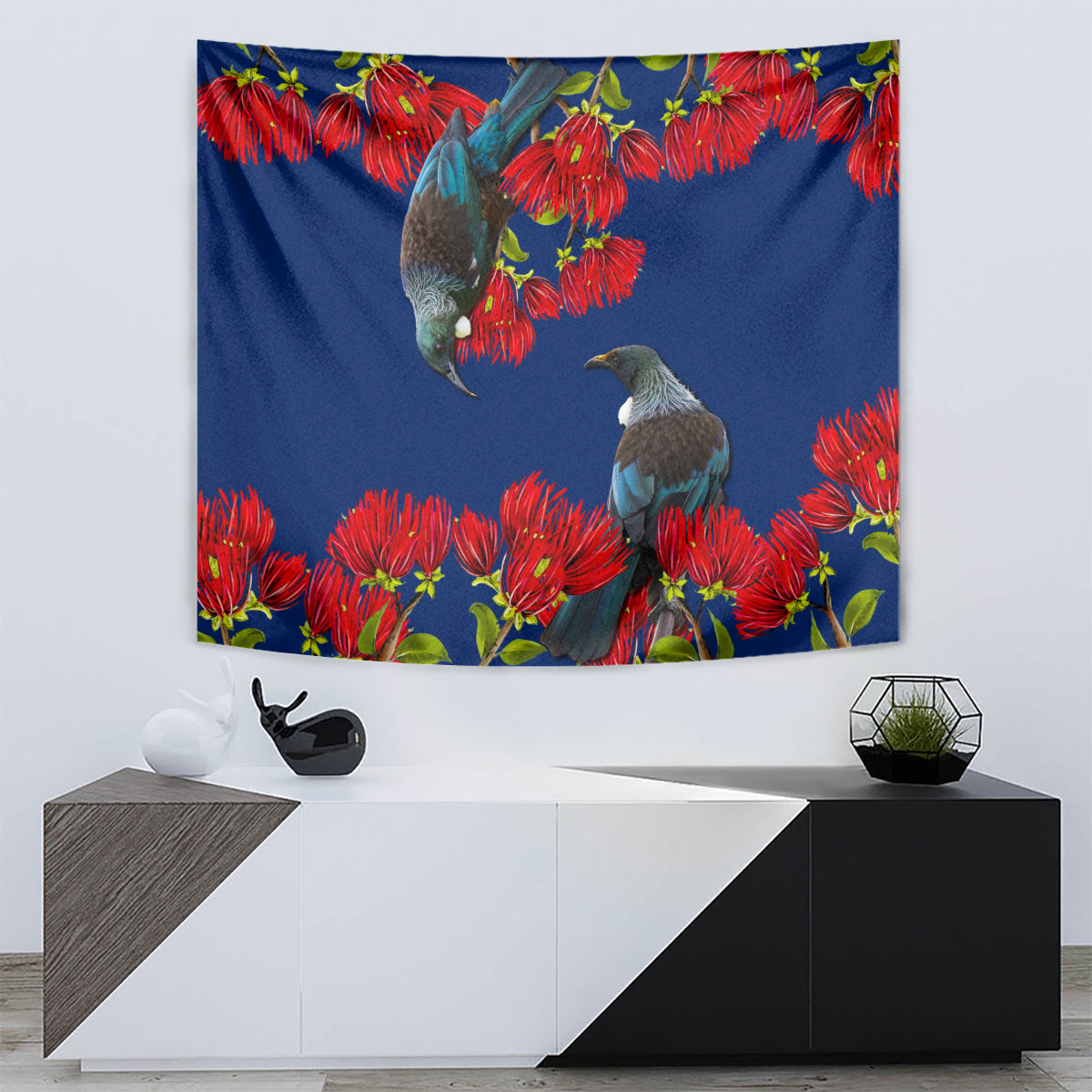 New Zealand Pohutukawa with Tui Birds Tapestry Version 2 LT7 - Polynesian Pride