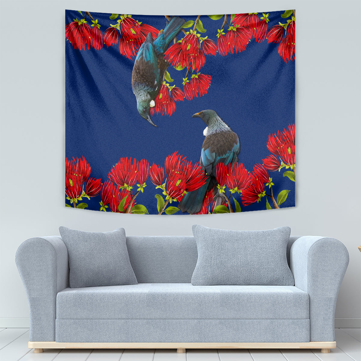 New Zealand Pohutukawa with Tui Birds Tapestry Version 2 LT7 - Polynesian Pride