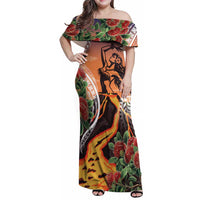 Hawaii Women's Day Tribal Family Matching Off Shoulder Maxi Dress and Hawaiian Shirt Pele Honua Mea