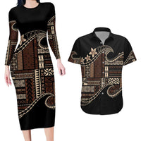 Samoa Siapo Mamanu Couples Matching Long Sleeve Bodycon Dress and Hawaiian Shirt Waves Motifs