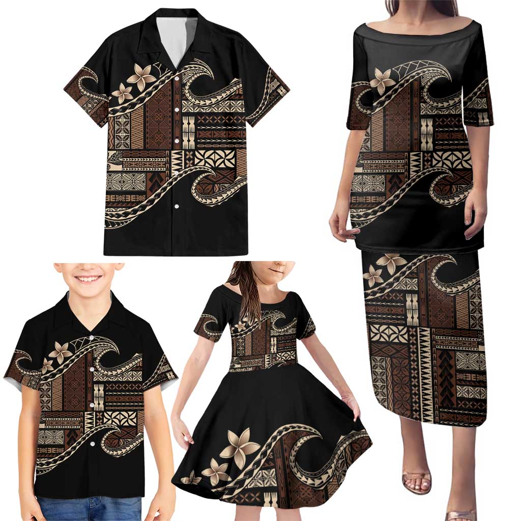 Samoa Siapo Mamanu Family Matching Puletasi and Hawaiian Shirt Waves Motifs
