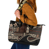 Samoa Siapo Mamanu Leather Tote Bag Waves Motifs