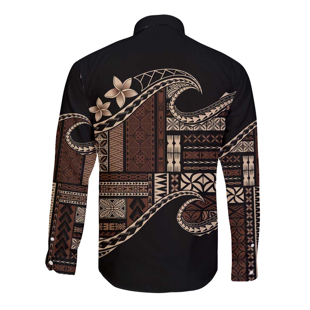 Samoa Siapo Mamanu Long Sleeve Button Shirt Waves Motifs