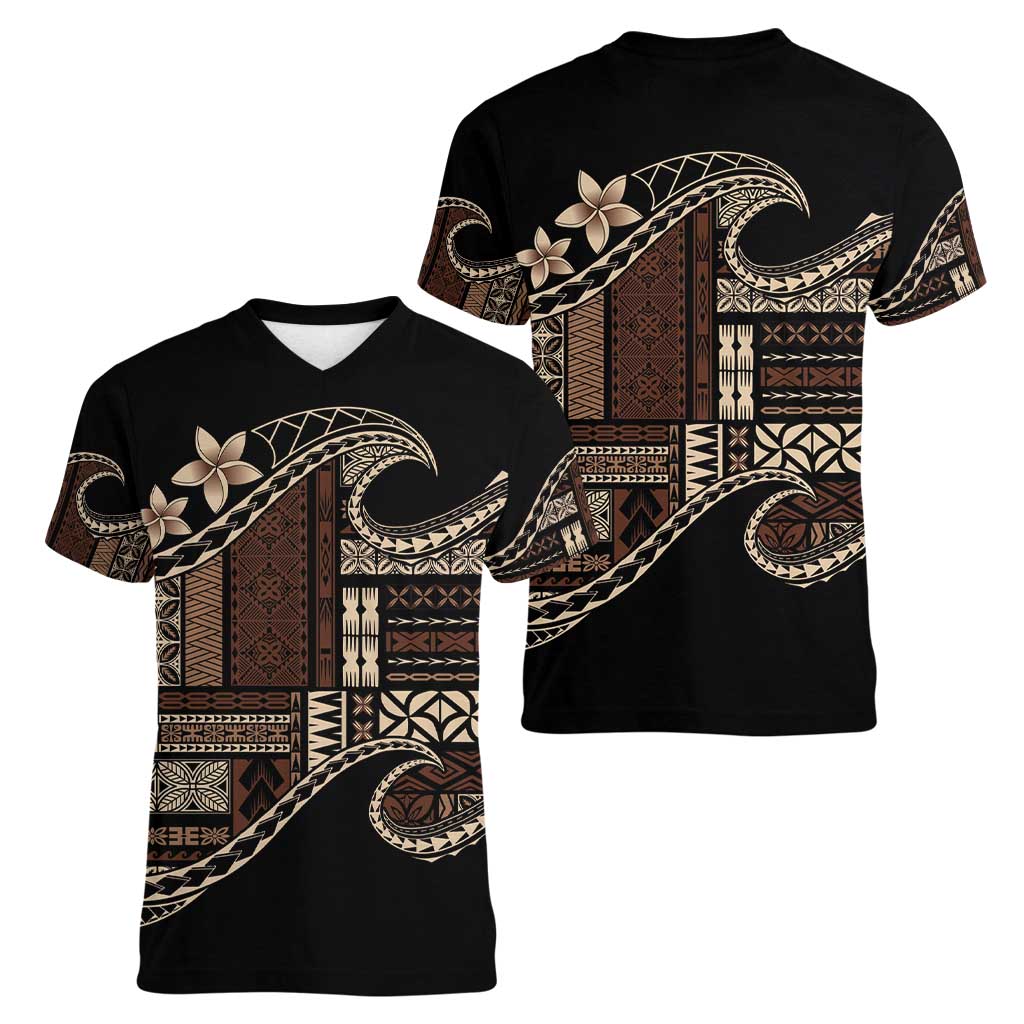 Samoa Siapo Mamanu Women V-Neck T-Shirt Waves Motifs