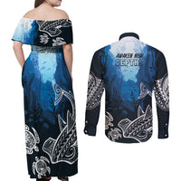 World Ocean Day Pasifika Couples Matching Off Shoulder Maxi Dress and Long Sleeve Button Shirt Awaken New Depths LT7 - Polynesian Pride