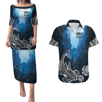 World Ocean Day Pasifika Couples Matching Puletasi and Hawaiian Shirt Awaken New Depths LT7 Blue - Polynesian Pride