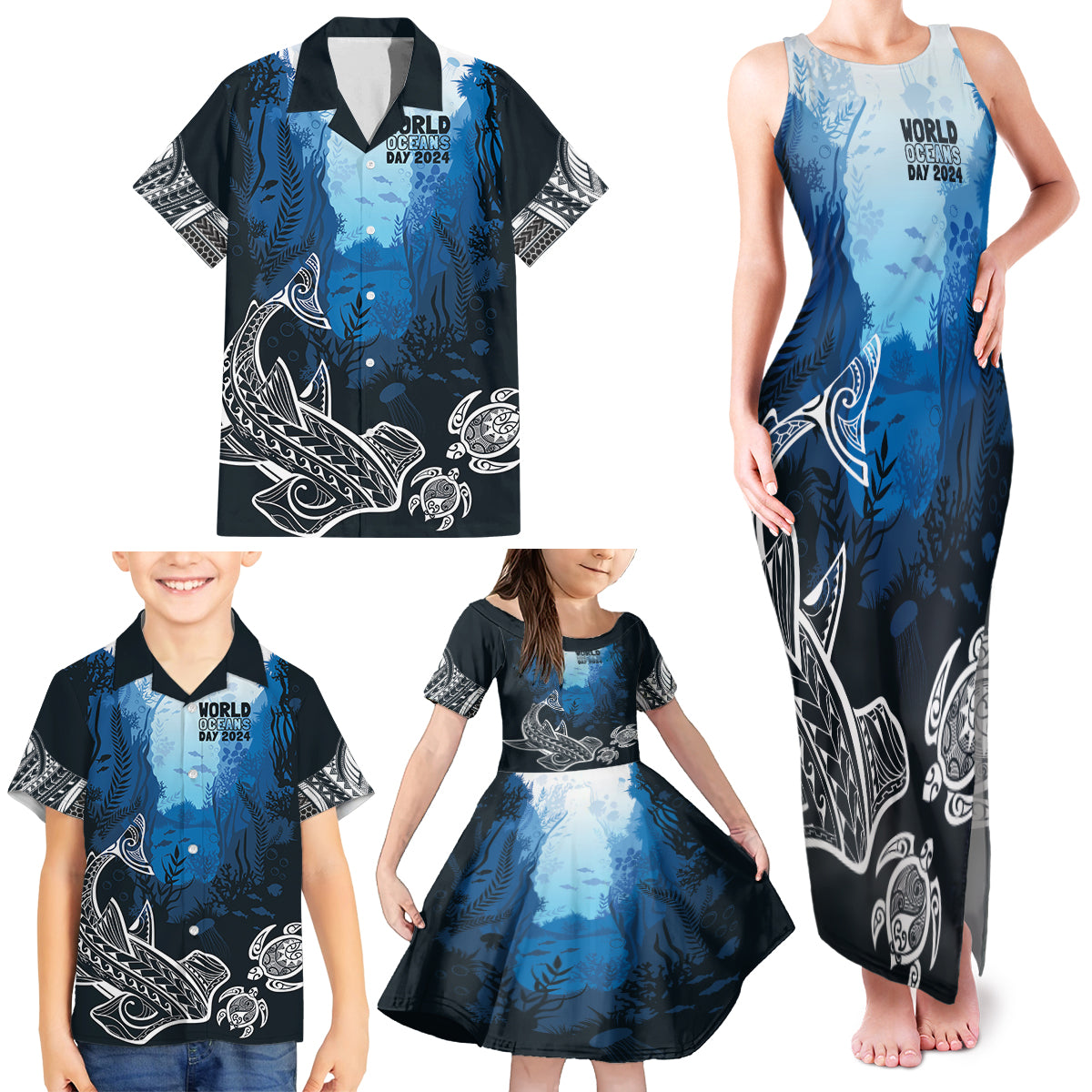 World Ocean Day Pasifika Family Matching Tank Maxi Dress and Hawaiian Shirt Awaken New Depths