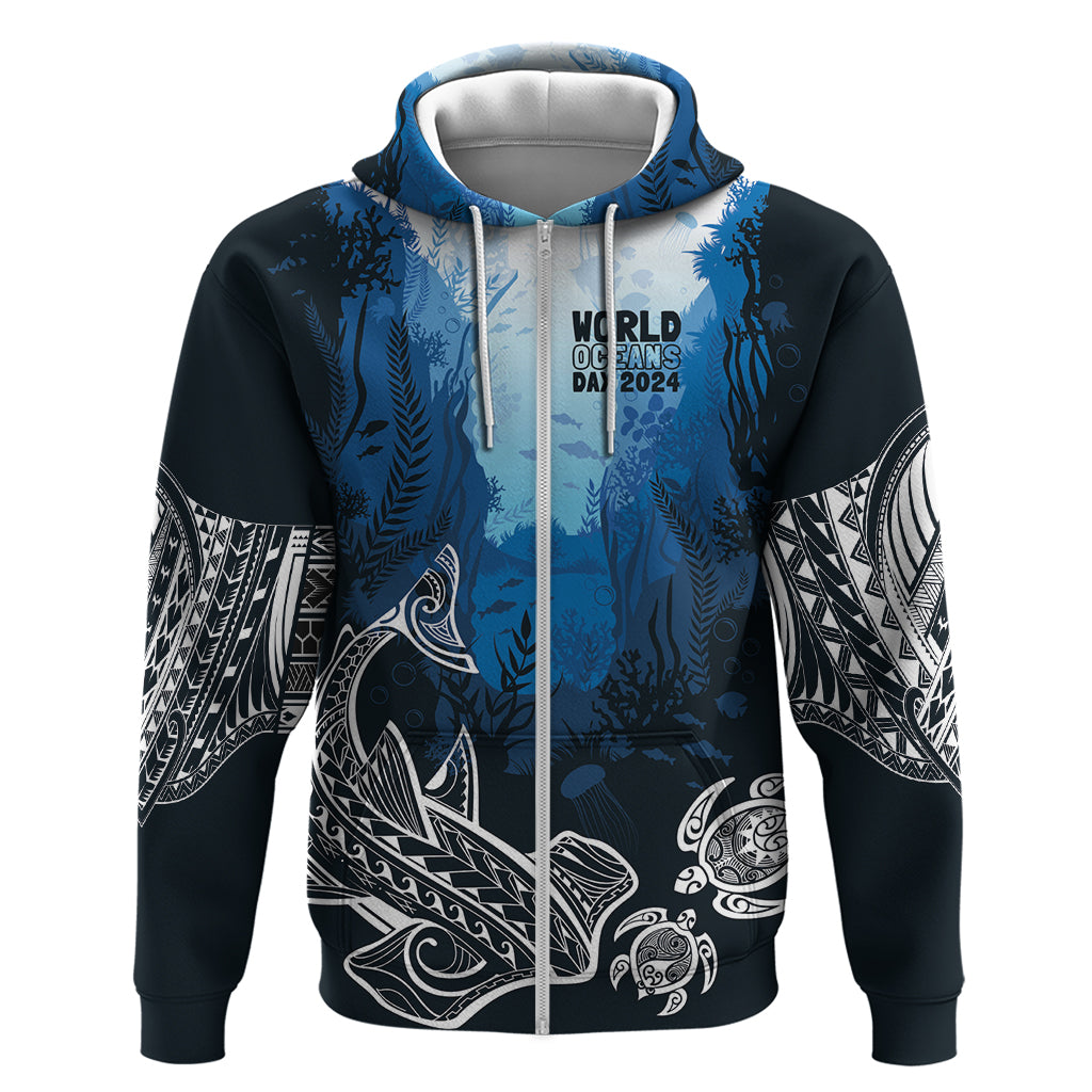 World Ocean Day Pasifika Zip Hoodie Awaken New Depths LT7 Zip Hoodie Blue - Polynesian Pride