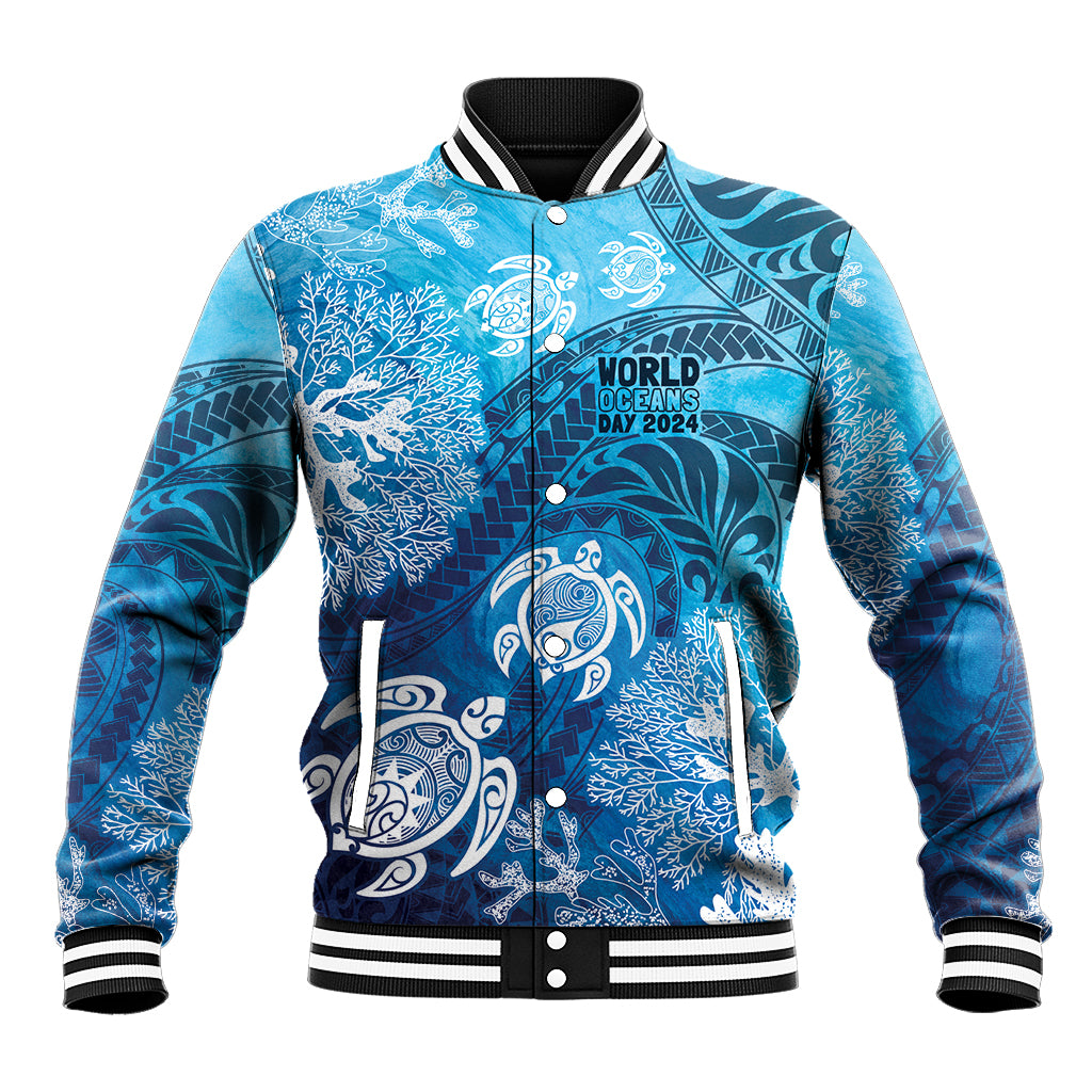 Hawaii World Ocean Day Baseball Jacket Kakau Turtles