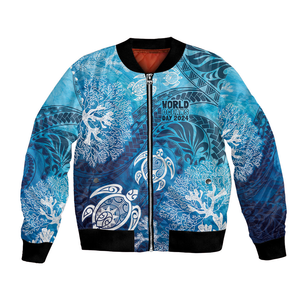 Hawaii World Ocean Day Bomber Jacket Kakau Turtles