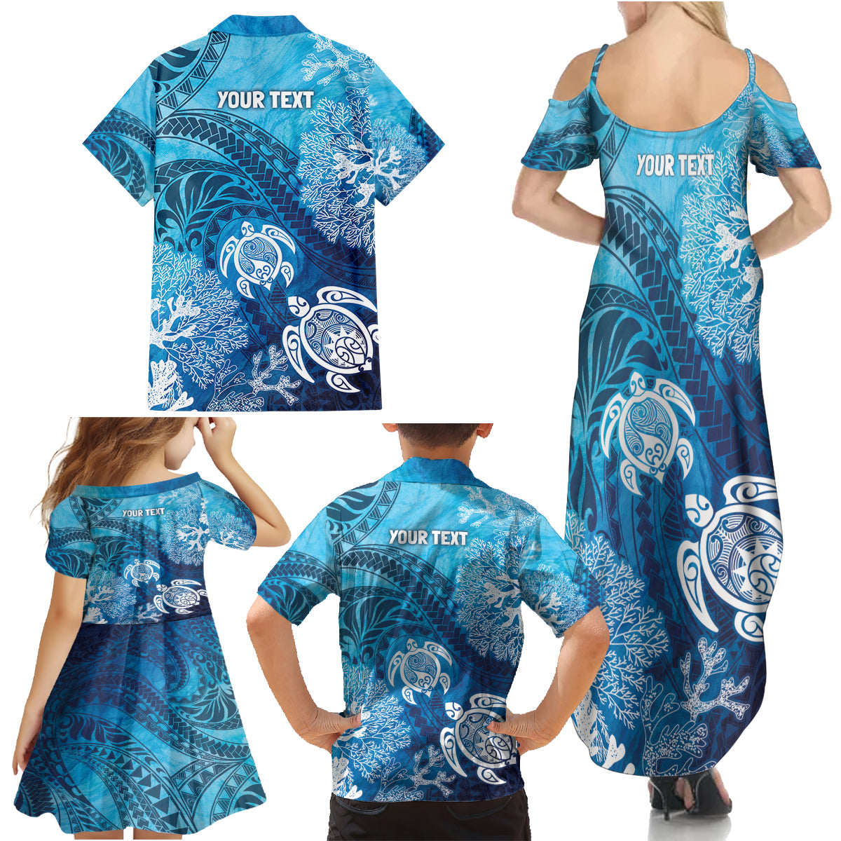 Hawaii World Ocean Day Family Matching Summer Maxi Dress and Hawaiian Shirt Kakau Turtles