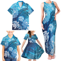 Hawaii World Ocean Day Family Matching Tank Maxi Dress and Hawaiian Shirt Kakau Turtles