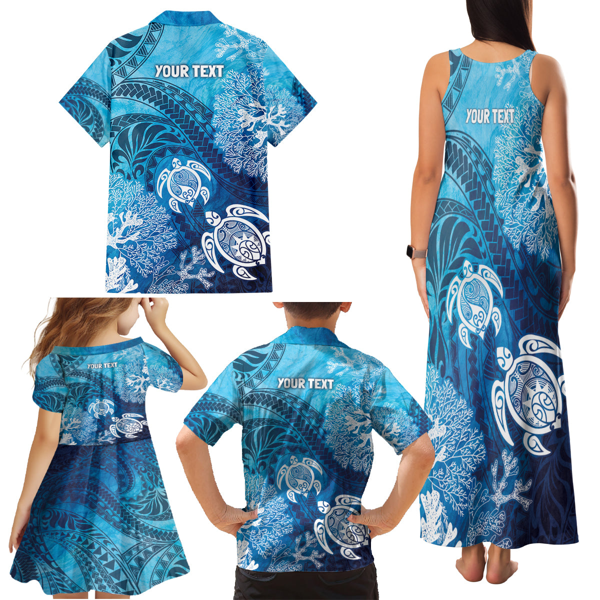 Hawaii World Ocean Day Family Matching Tank Maxi Dress and Hawaiian Shirt Kakau Turtles