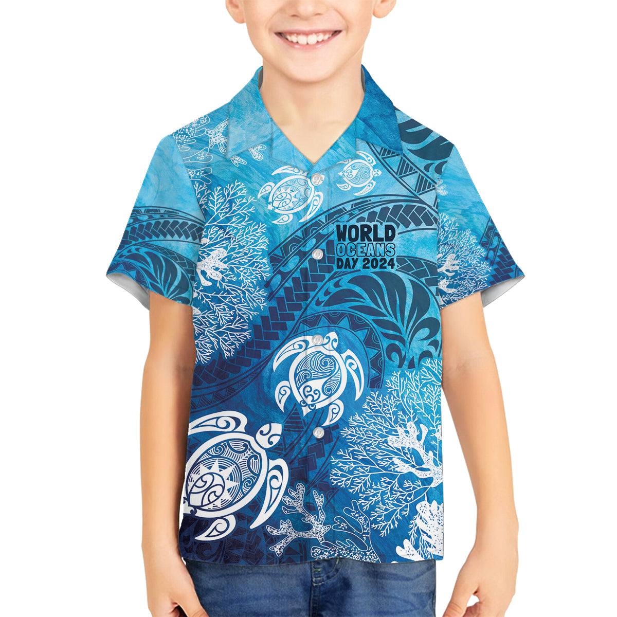 Hawaii World Ocean Day Family Matching Tank Maxi Dress and Hawaiian Shirt Kakau Turtles