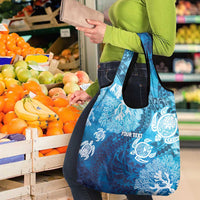 Hawaii World Ocean Day Grocery Bag Kakau Turtles