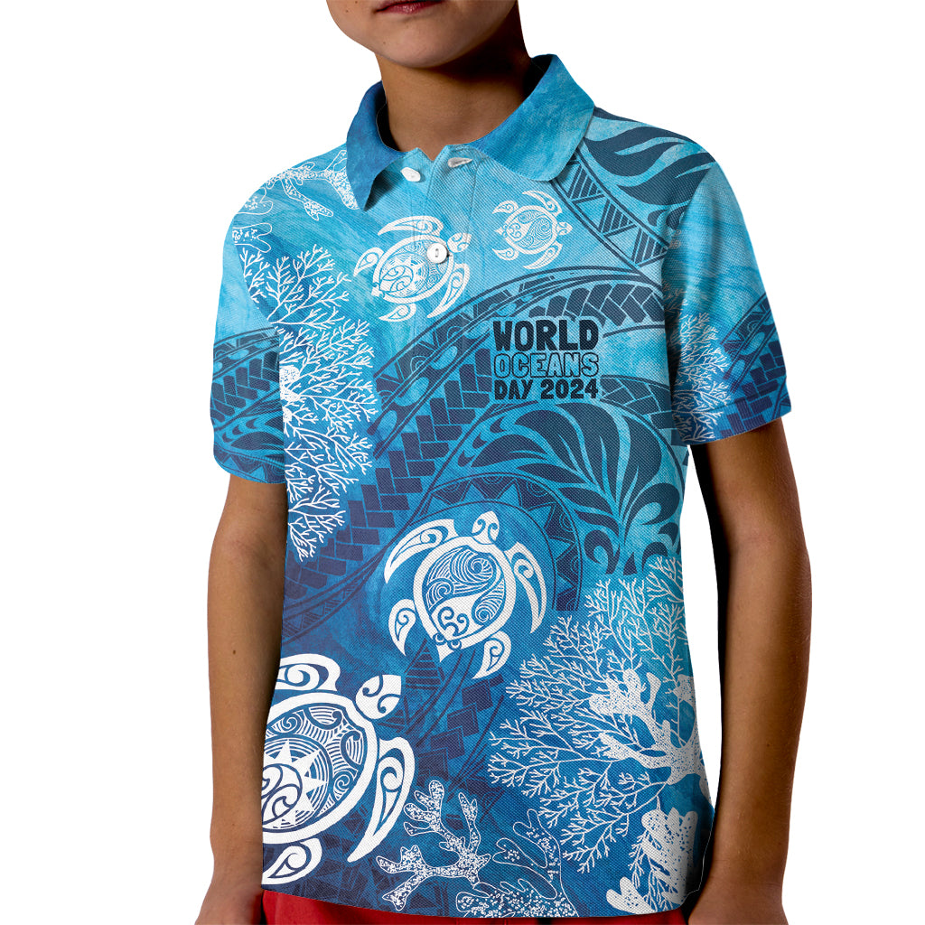 Hawaii World Ocean Day Kid Polo Shirt Kakau Turtles