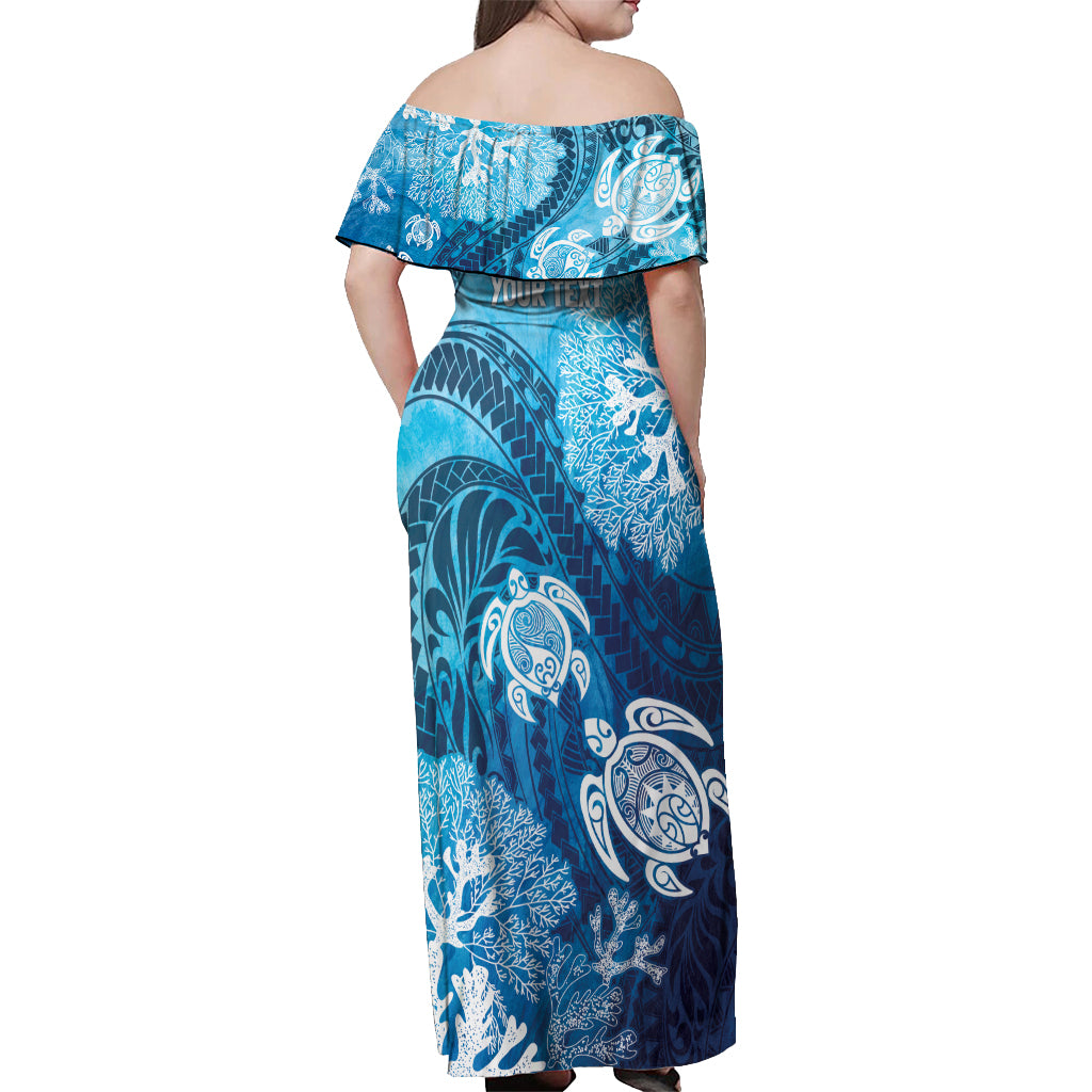 Hawaii World Ocean Day Off Shoulder Maxi Dress Kakau Turtles