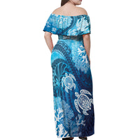 Hawaii World Ocean Day Off Shoulder Maxi Dress Kakau Turtles