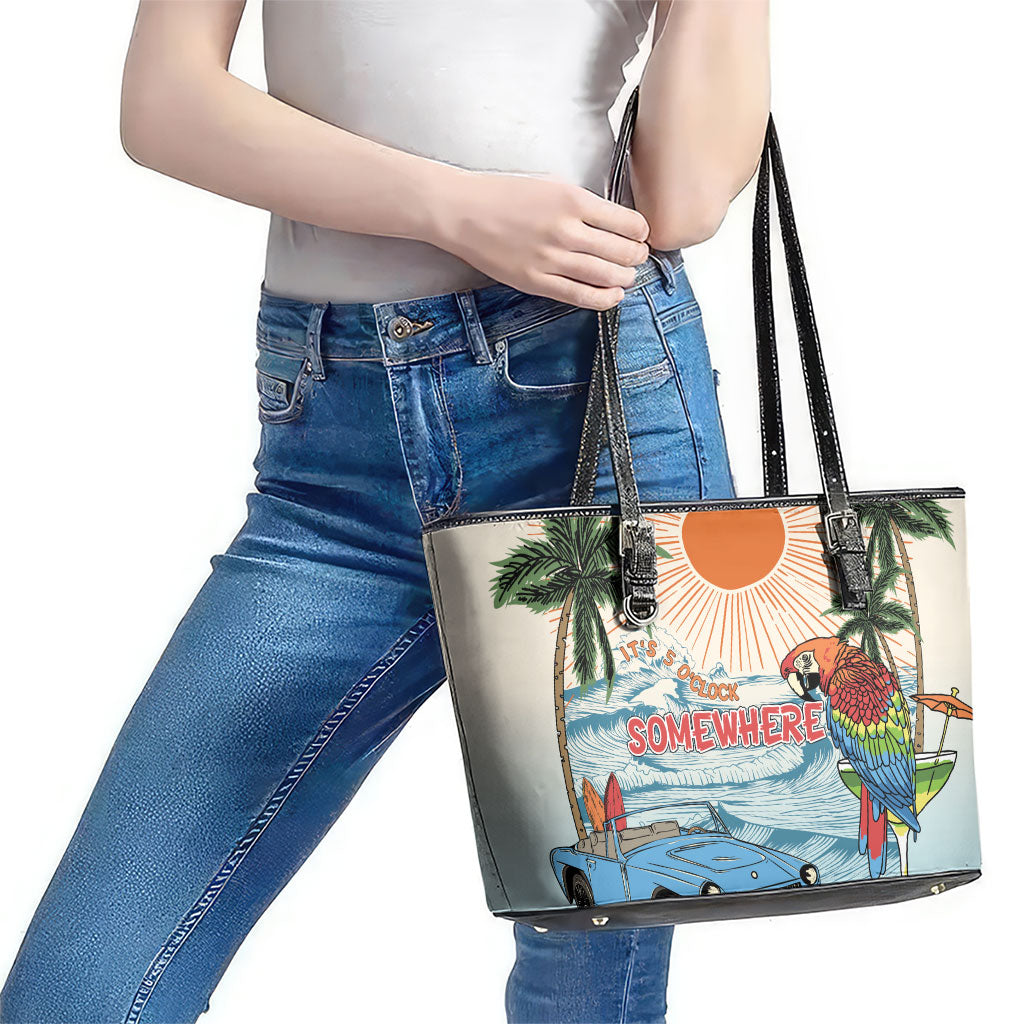 Summer Holiday It's 5 o'clock Somewhere Vintage Hawaii Leather Tote Bag