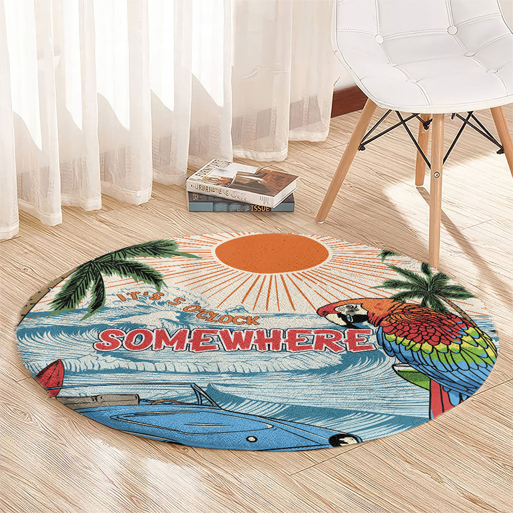 Summer Holiday It's 5 o'clock Somewhere Vintage Hawaii Round Carpet