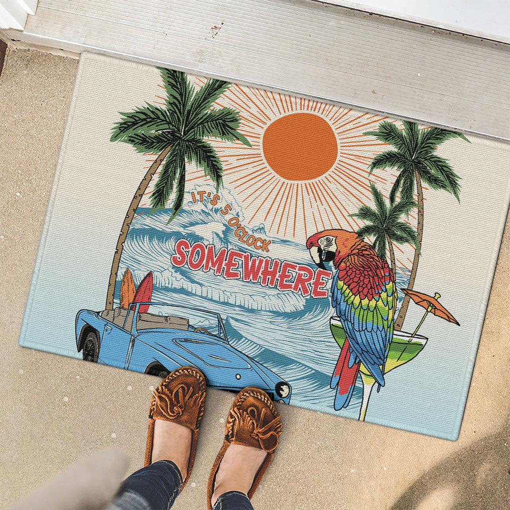 Summer Holiday It's 5 o'clock Somewhere Vintage Hawaii Rubber Doormat
