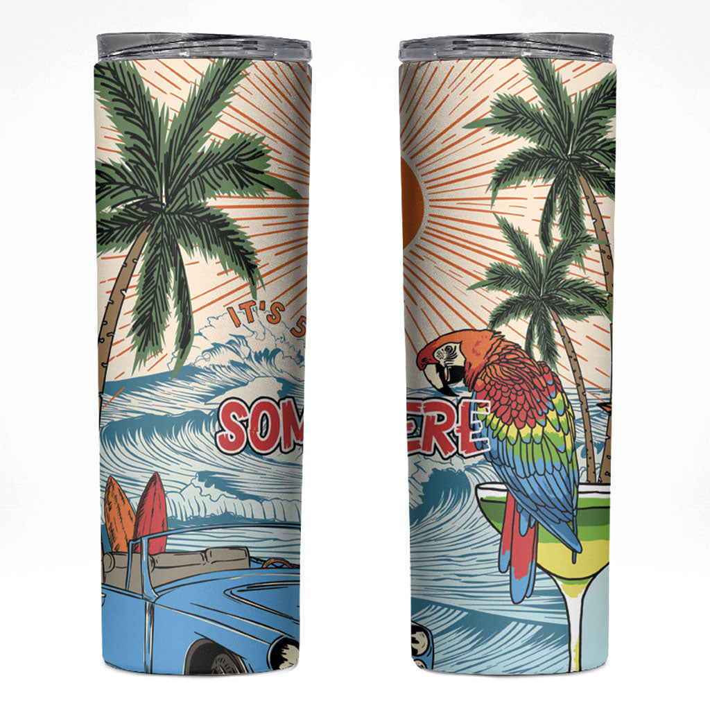 Summer Holiday It's 5 o'clock Somewhere Vintage Hawaii Skinny Tumbler
