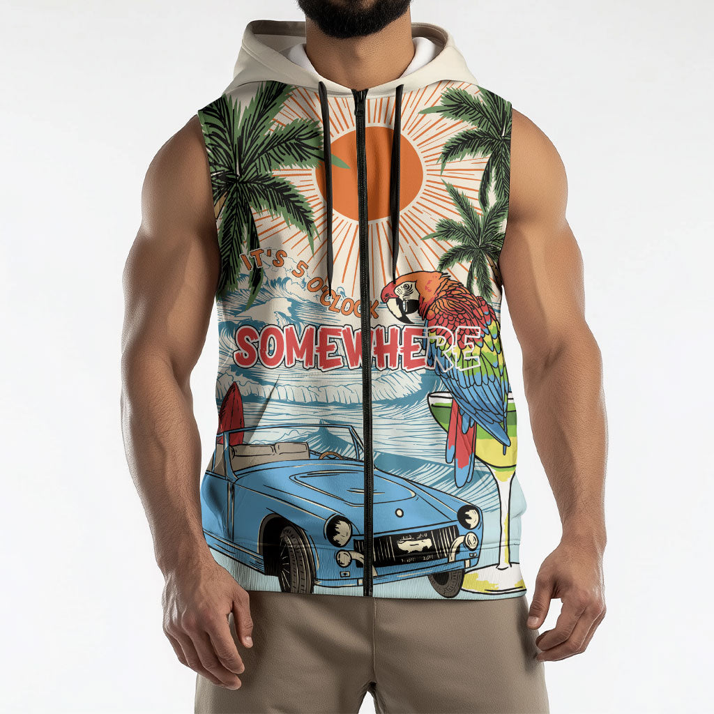 Summer Holiday It's 5 o'clock Somewhere Vintage Hawaii Sleeveless Zip Hoodie