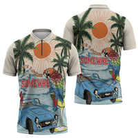 Summer Holiday It's 5 o'clock Somewhere Vintage Hawaii Zipper Polo Shirt