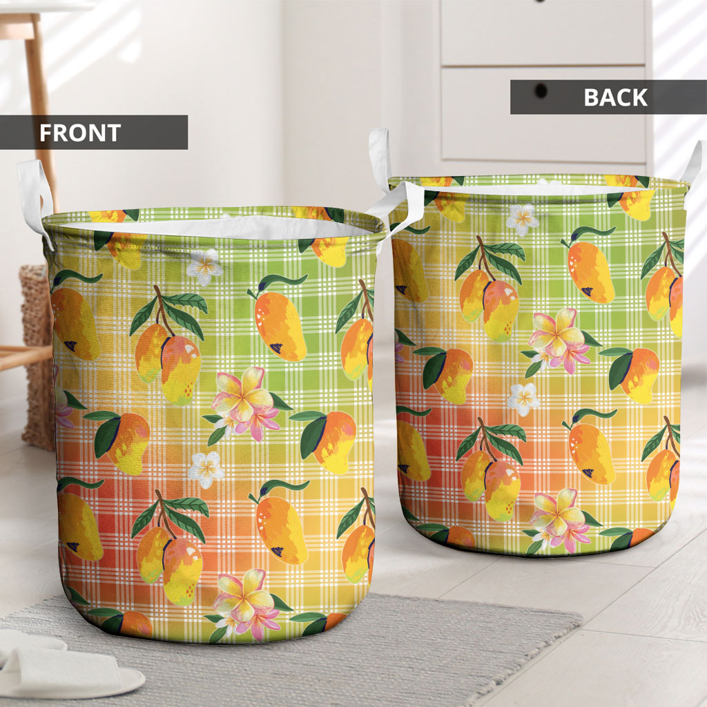 Aloha Hawaii Palaka Print Mango Plumeria Laundry Basket Tropical Vibes