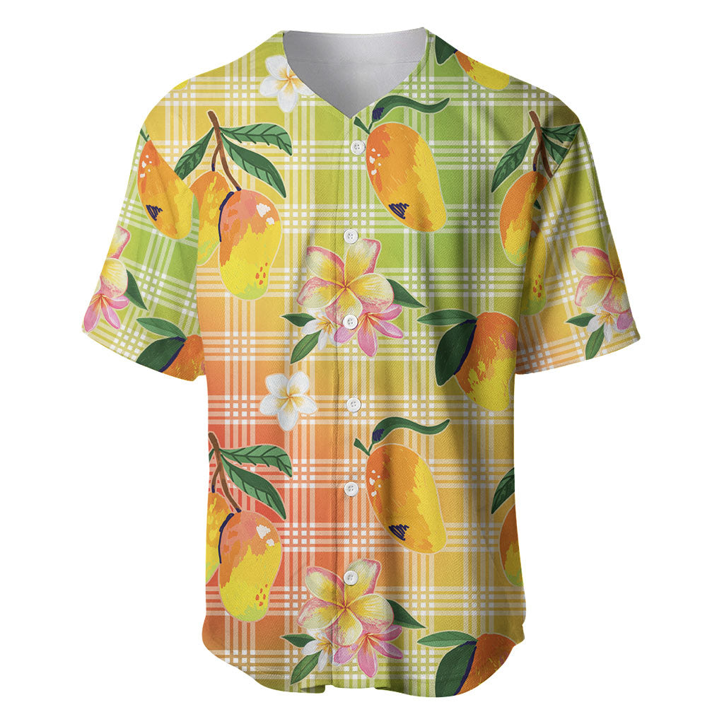 Aloha Hawaii Palaka Print Mango Plumeria Baseball Jersey Tropical Vibes