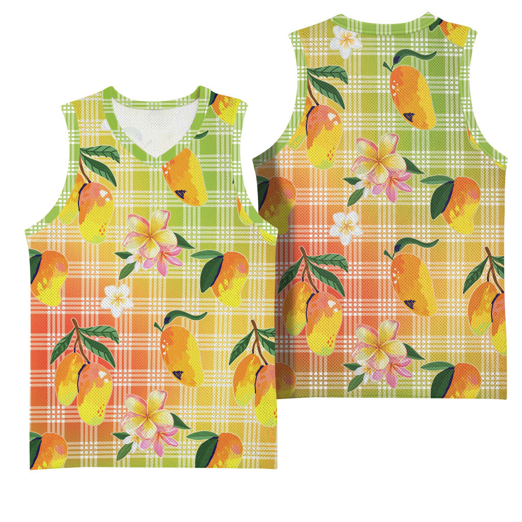 Aloha Hawaii Palaka Print Mango Plumeria Basketball Jersey Tropical Vibes