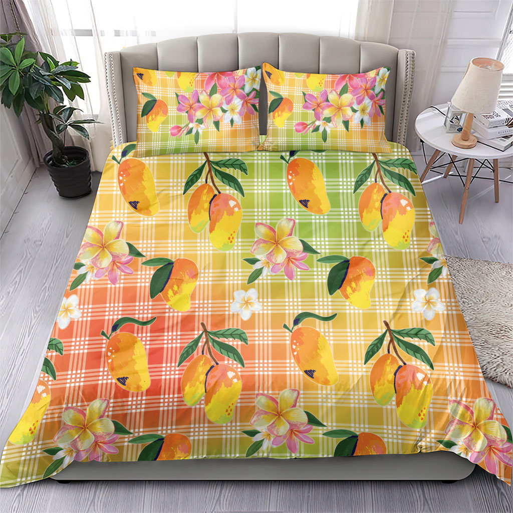 Aloha Hawaii Palaka Print Mango Plumeria Bedding Set Tropical Vibes