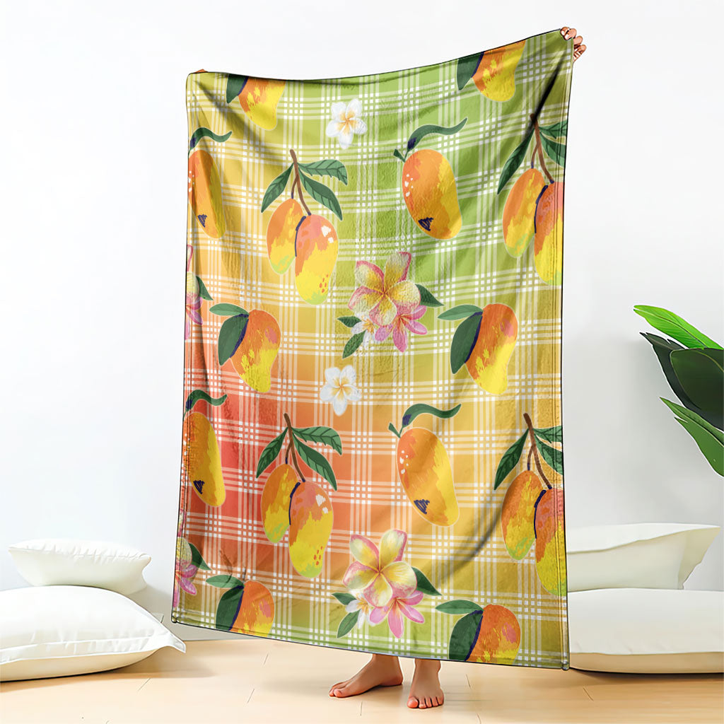 Aloha Hawaii Palaka Print Mango Plumeria Blanket Tropical Vibes