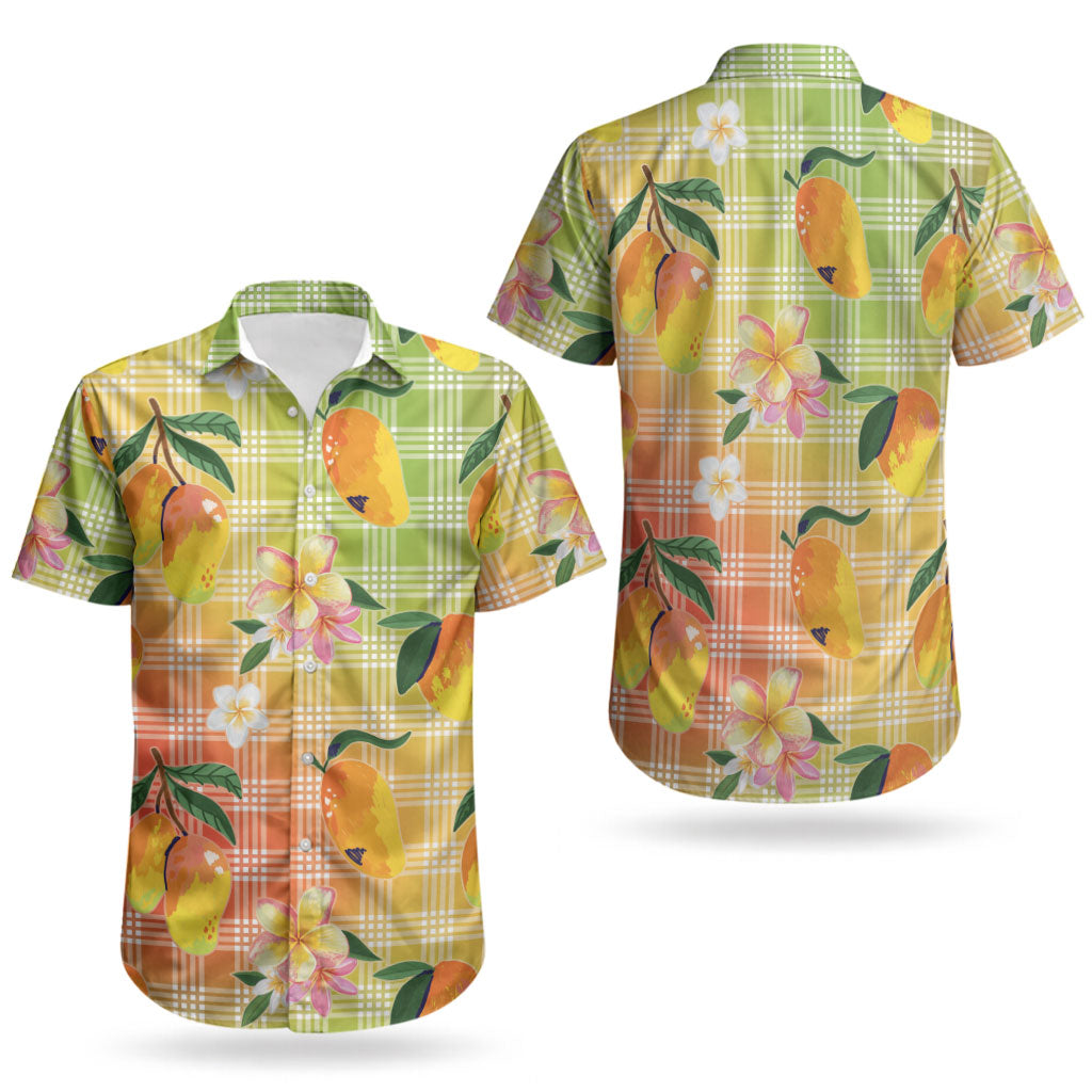 Aloha Hawaii Palaka Print Mango Plumeria Couples Matching Summer Maxi Dress and Hawaiian Shirt Tropical Vibes