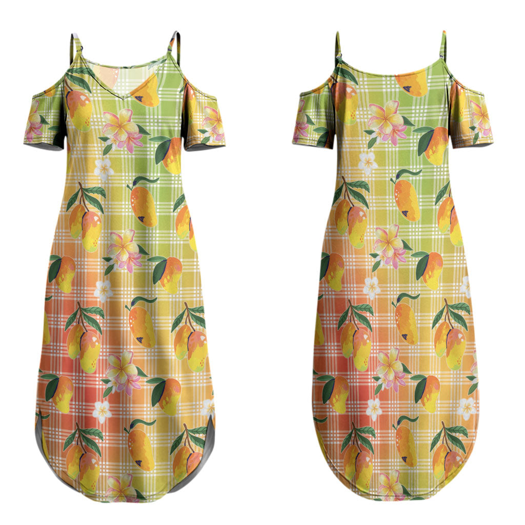 Aloha Hawaii Palaka Print Mango Plumeria Family Matching Summer Maxi Dress and Hawaiian Shirt Tropical Vibes