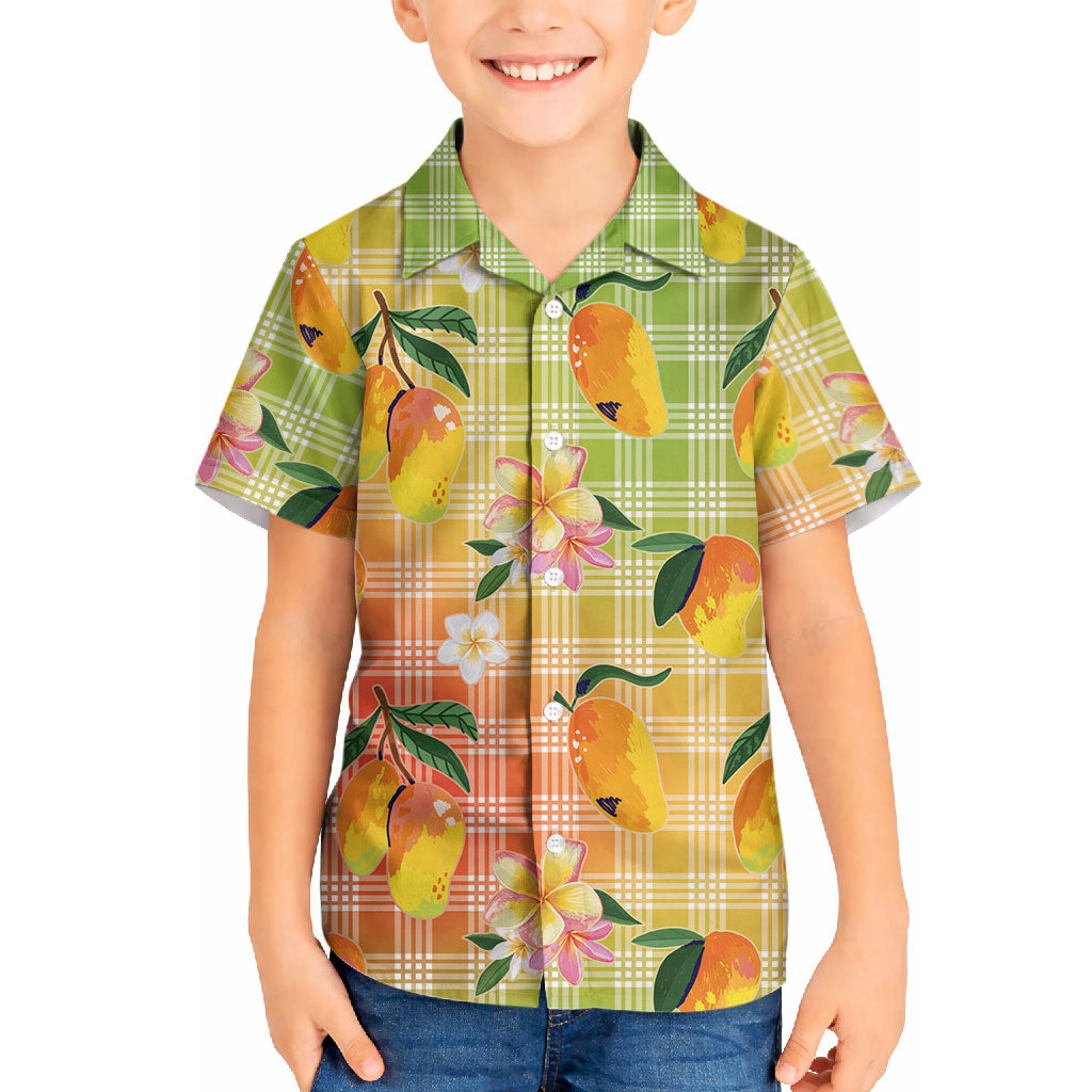 Aloha Hawaii Palaka Print Mango Plumeria Hawaiian Shirt Tropical Vibes
