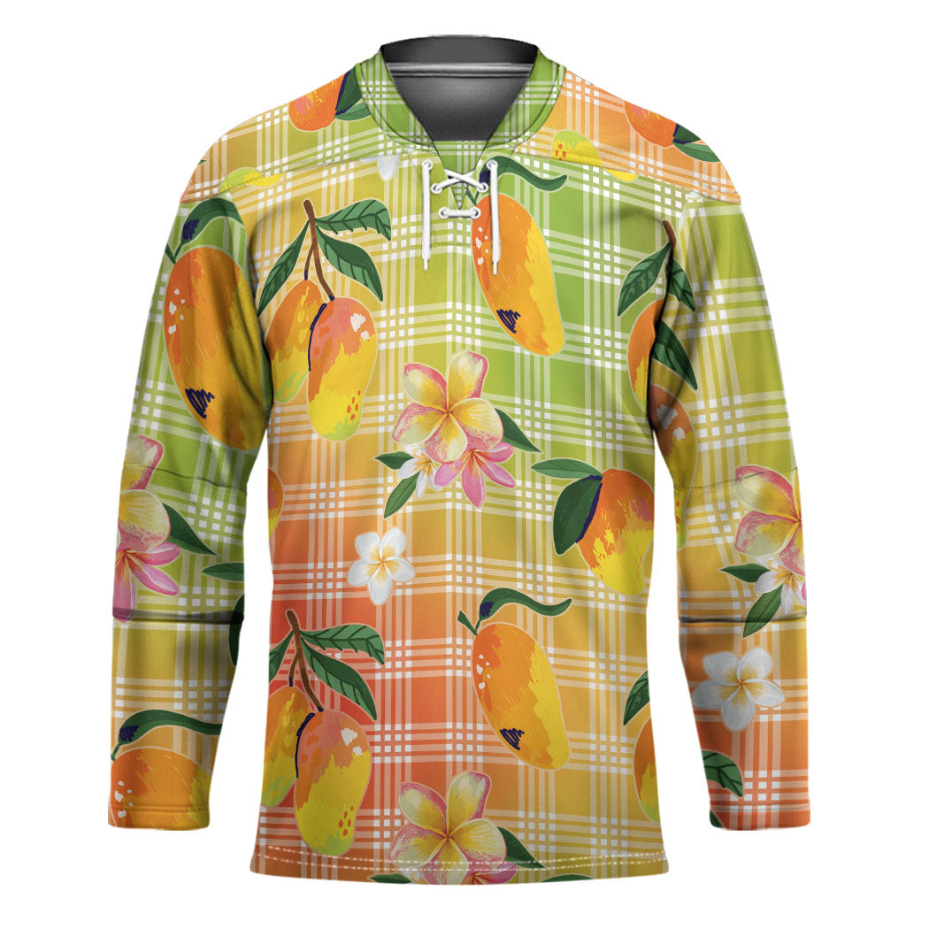 Aloha Hawaii Palaka Print Mango Plumeria Hockey Jersey Tropical Vibes