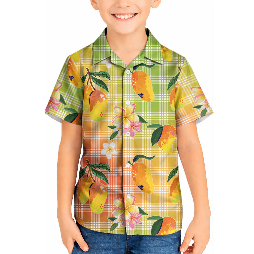 Aloha Hawaii Palaka Print Mango Plumeria Kid Hawaiian Shirt Tropical Vibes