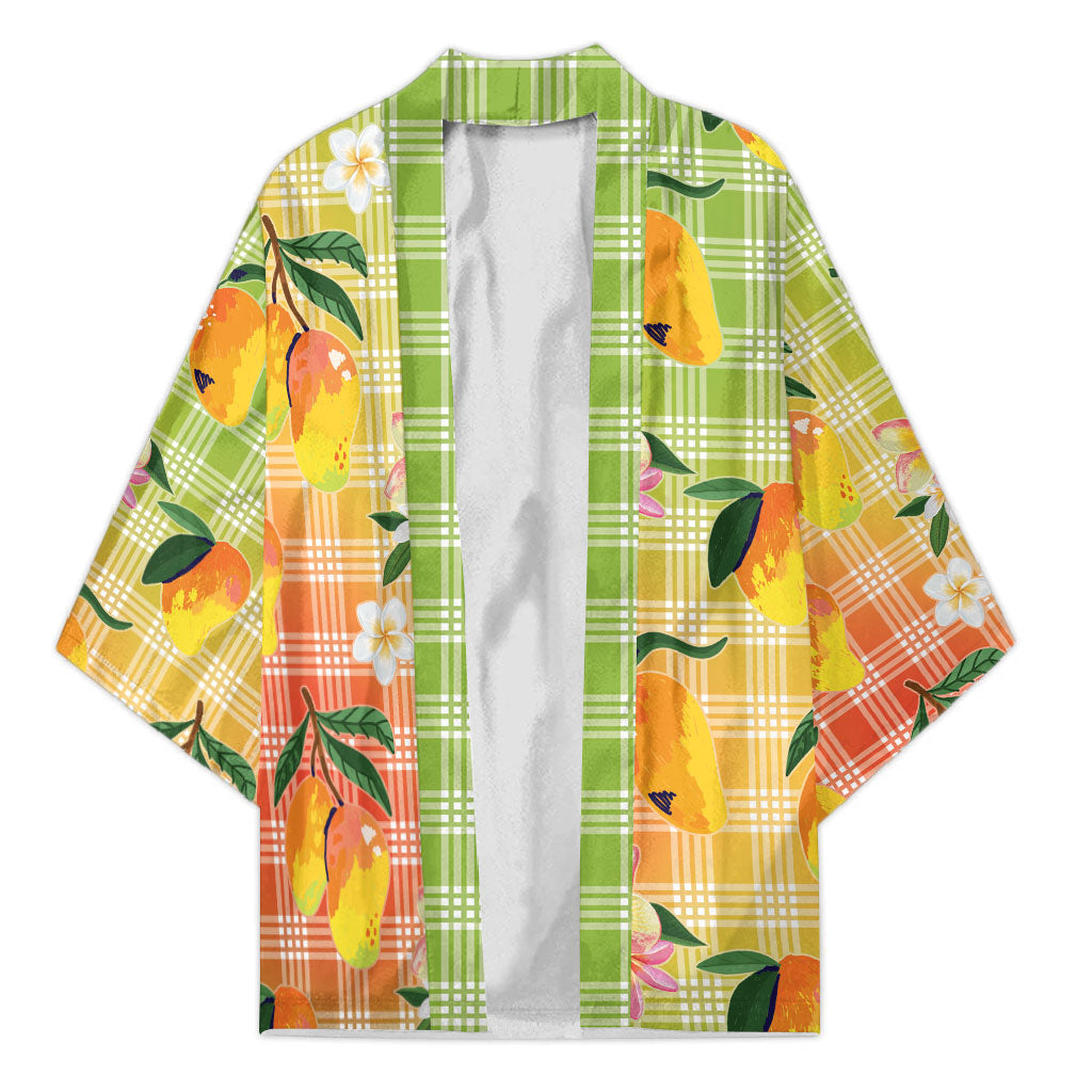 Aloha Hawaii Palaka Print Mango Plumeria Kimono Tropical Vibes LT7 Unisex Multicolor - Polynesian Pride