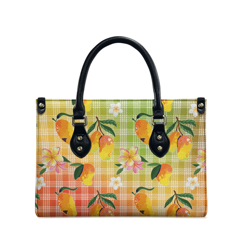 Aloha Hawaii Palaka Print Mango Plumeria Leather Bag Tropical Vibes