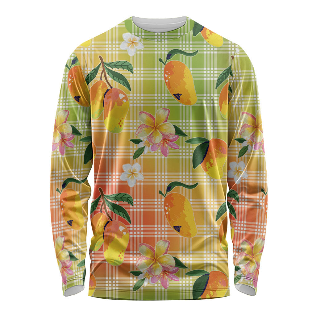 Aloha Hawaii Palaka Print Mango Plumeria Long Sleeve Shirt Tropical Vibes LT7 Unisex Multicolor - Polynesian Pride