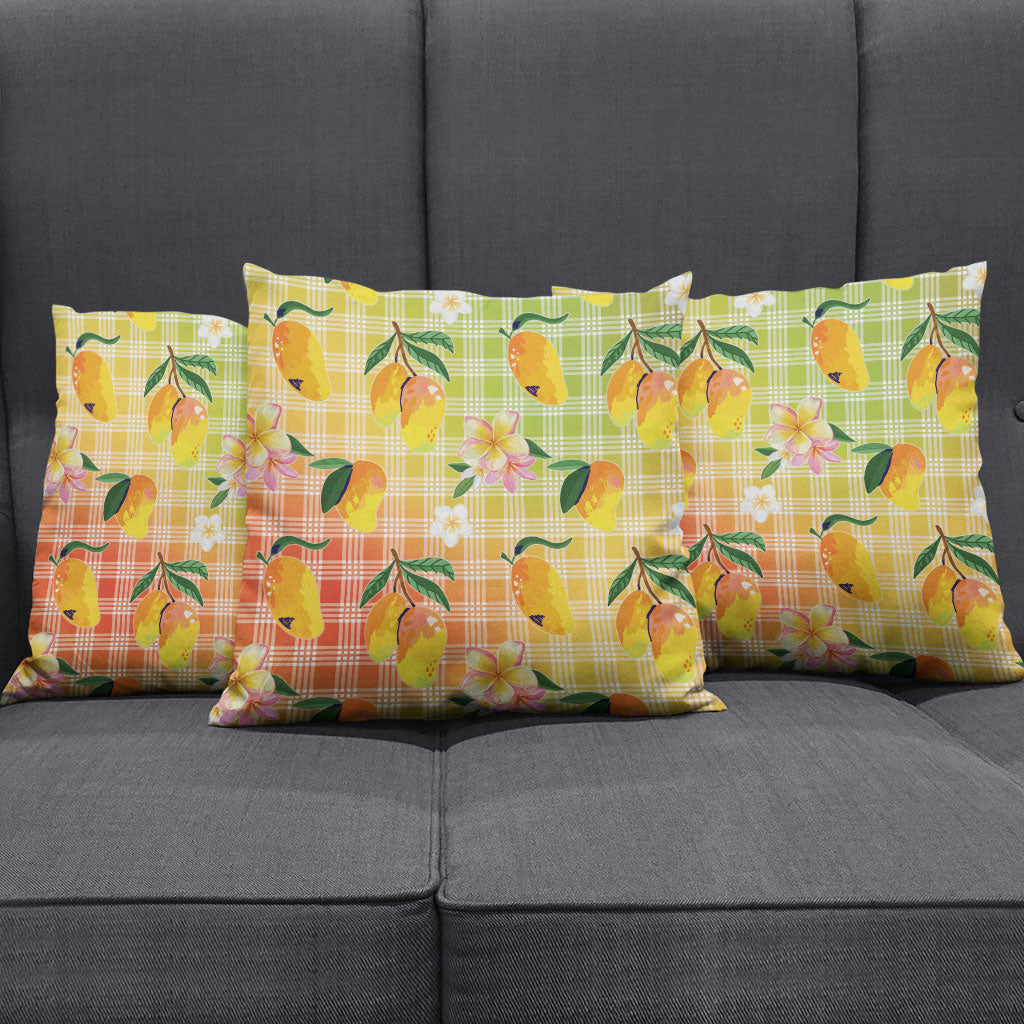 Aloha Hawaii Palaka Print Mango Plumeria Pillow Cover Tropical Vibes